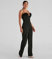 Diva Night Marabou Trim Jumpsuit