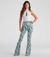 Flirty Retro Babe Swirl Print Flare Pants