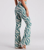 Flirty Retro Babe Swirl Print Flare Pants