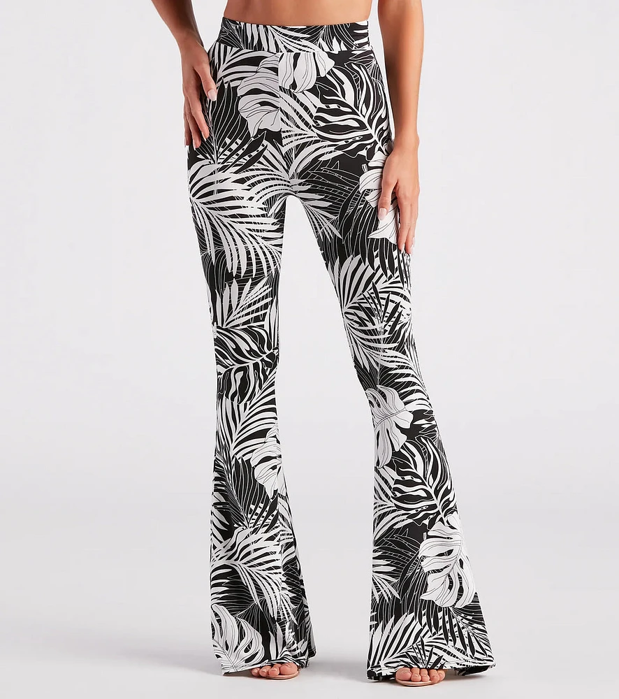 Resort Bound Tropical Print Flare Pants