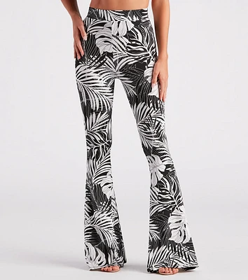 Resort Bound Tropical Print Flare Pants