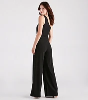 Chain Direction One Shoulder Crepe Jumpsuit