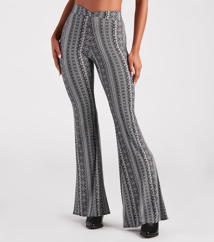 Boho Dreams Printed Cross Waist Flare Pants