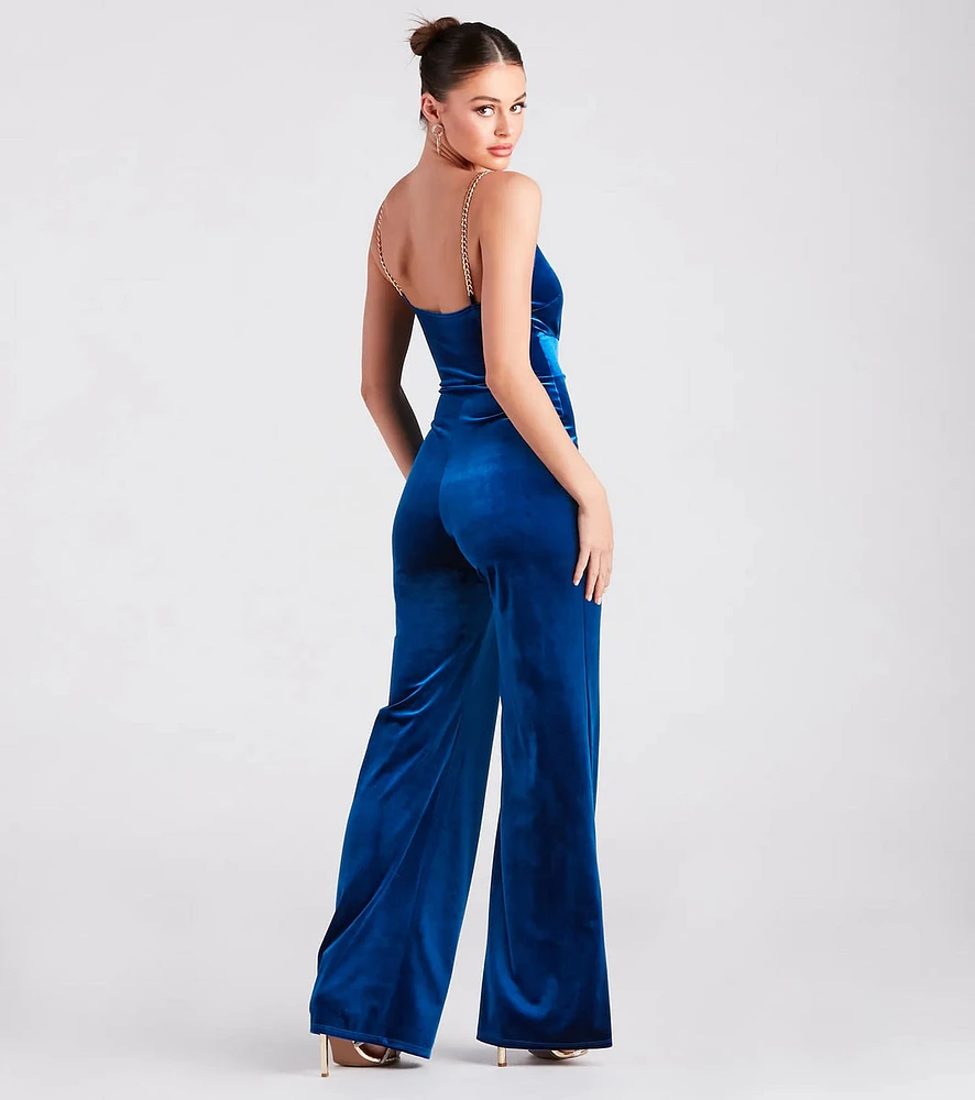 Luxe To The Touch Velvet Chain Strap Jumpsuit