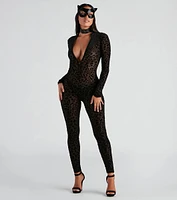 Fierce Flair Leopard Print Sheer Mesh Catsuit