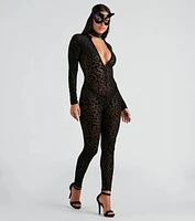 Fierce Flair Leopard Print Sheer Mesh Catsuit