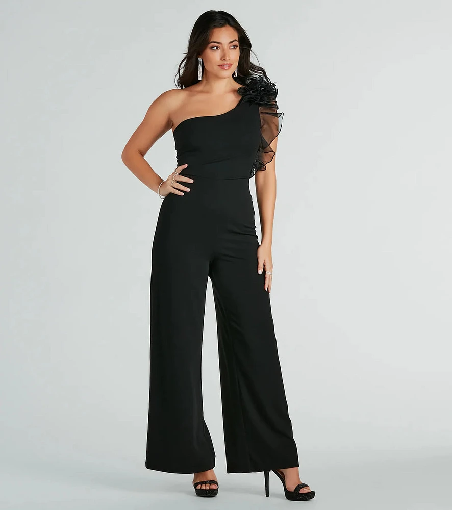 Editorial Babe One-Shoulder Ruffle Jumpsuit