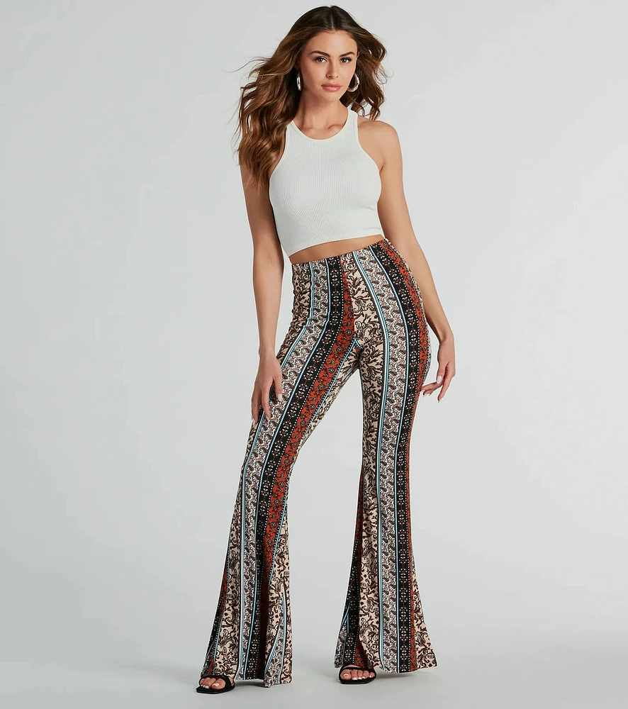 Wanderlust Paisley Print Knit Flare Pants