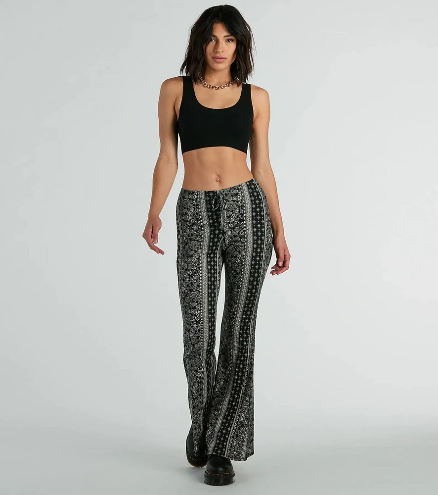 To The Sky Boho V-Waist Tie Flare Pants