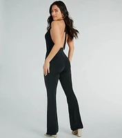 Looking Sleek Halter Plunging Knit Jumpsuit