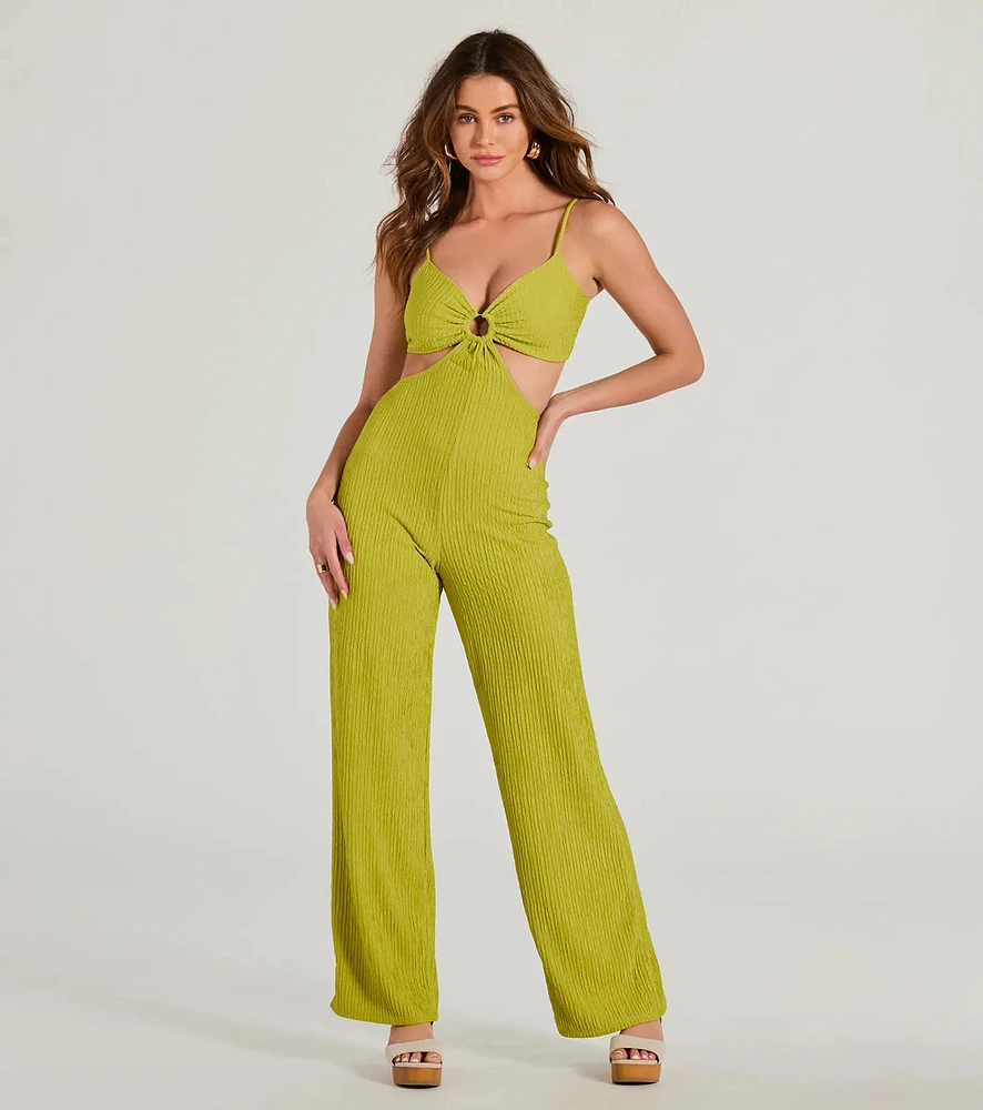 Flawless Vibes V-Neck Cutout Wide-Leg Jumpsuit