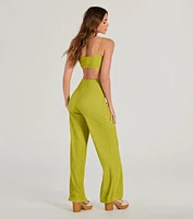 Flawless Vibes V-Neck Cutout Wide-Leg Jumpsuit