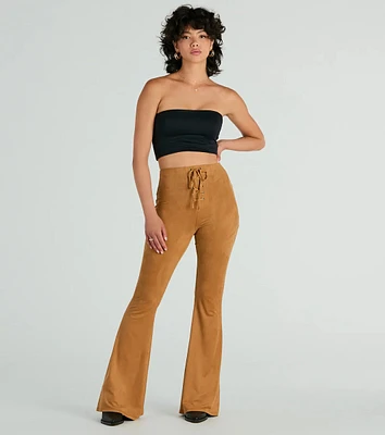 Bohemian Babe Lace-Up Faux Suede Flare Pants