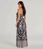 Trendy Ease Strapless Boho Print Wide-Leg Jumpsuit