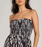 Trendy Ease Strapless Boho Print Wide-Leg Jumpsuit