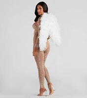 Iridescent Sparkle Rhinestone-Embellished Sheer Catsuit