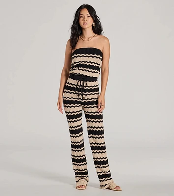 Stylish Stripes Strapless Wide Leg Knit Jumpsuit