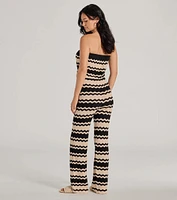 Stylish Stripes Strapless Wide Leg Knit Jumpsuit