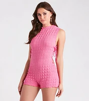 Feeling Bubbly Mock Neck Texture Romper