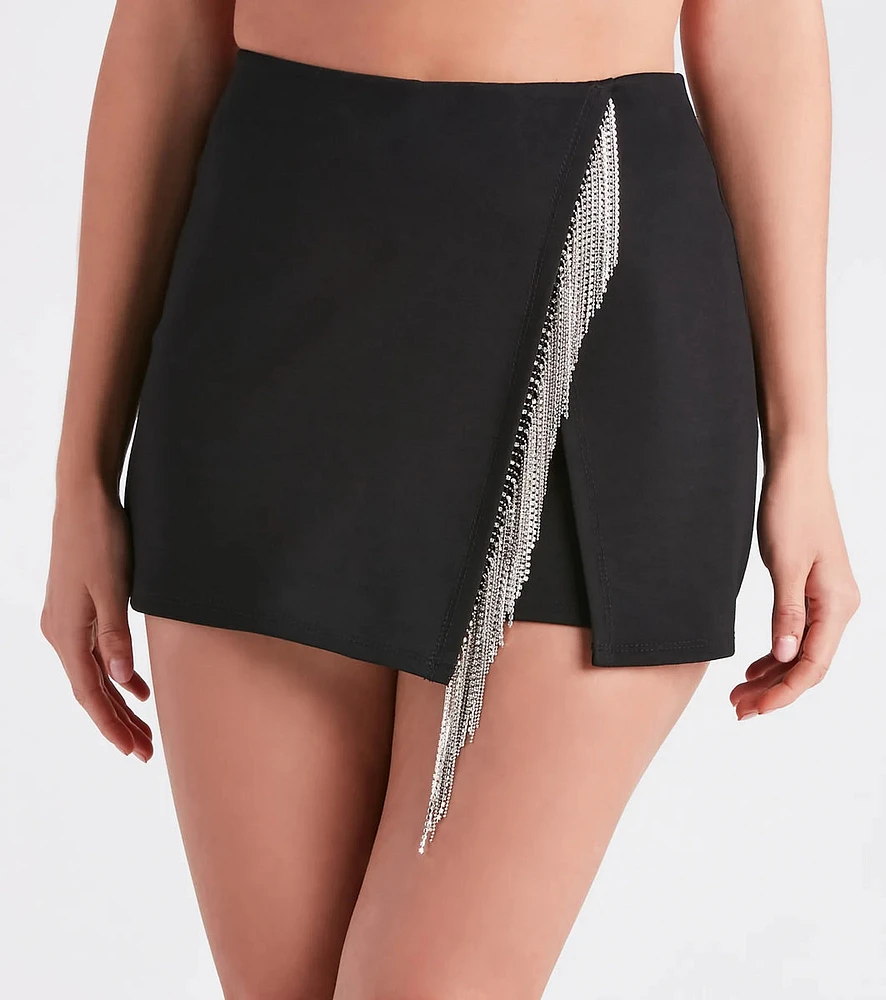 Dare To Dazzle Ponte Rhinestone Fringe Skort