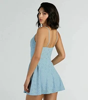 Sweet Life Twist Eyelet Lace Skater Romper