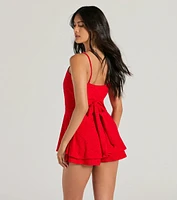 Adoring Style V-Neck Tie Eyelet Skater Romper