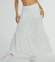 Spring Breeze Ruffled Eyelet Maxi Skirt