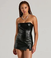 Baddie Alert Strapless Faux Leather Mini Romper