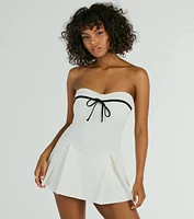 Sweet Muse Strapless Bow-Detail Skater Romper