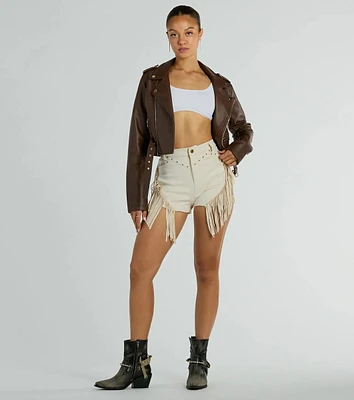 The High Road High-Rise Fringe Faux Suede Shorts