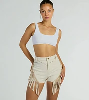 The High Road High-Rise Fringe Faux Suede Shorts