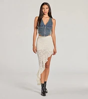 Boho Allure Ruffled Lace Midi Skirt