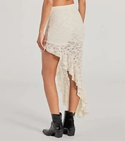 Boho Allure Ruffled Lace Midi Skirt