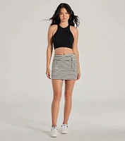 Effortless Vibing High-Rise Belted Striped Ponte Skort