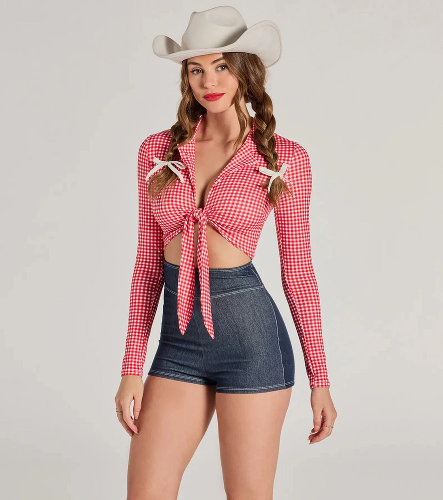 Rodeo Cowgirl Gingham Tie-Front Romper