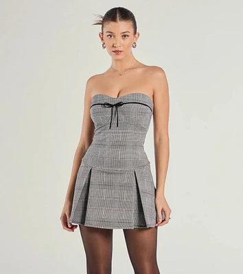 Adorable Factor Plaid Strapless Drop Waist Romper