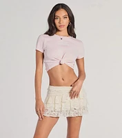 Charming Allure Drop Waist Tiered Lace Skort