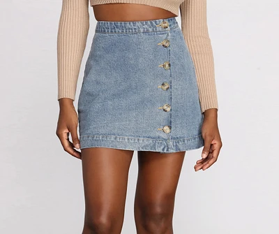 Button Front Jean Mini Skirt