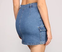 Button Up Cargo Denim Mini Skirt