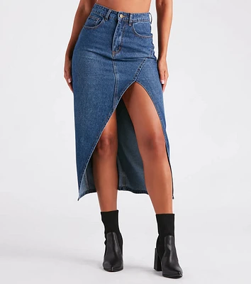 Elevate the Game Denim Slit Midi Skirt