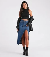 Elevate the Game Denim Slit Midi Skirt