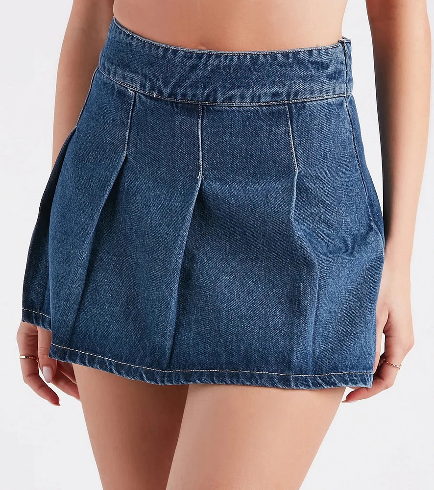 Like A Dream Pleated Skater Denim Skirt