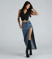 Sound The Alarm High Slit Denim Maxi Skirt