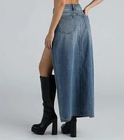 Sound The Alarm High Slit Denim Maxi Skirt