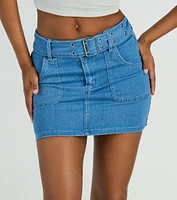 Trendsetting Look Belted Denim Mini Skirt