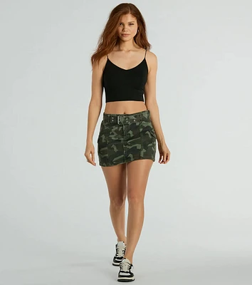 Cadet Girlie Mid-Rise Belt Camouflage Cargo Mini Skirt