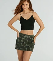 Cadet Girlie Mid-Rise Belt Camouflage Mini Skirt