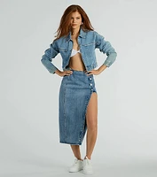Fab Style Icon High Slit Denim Midi Skirt