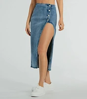 Fab Style Icon High Slit Denim Midi Skirt