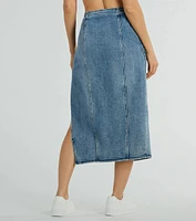 Fab Style Icon High Slit Denim Midi Skirt